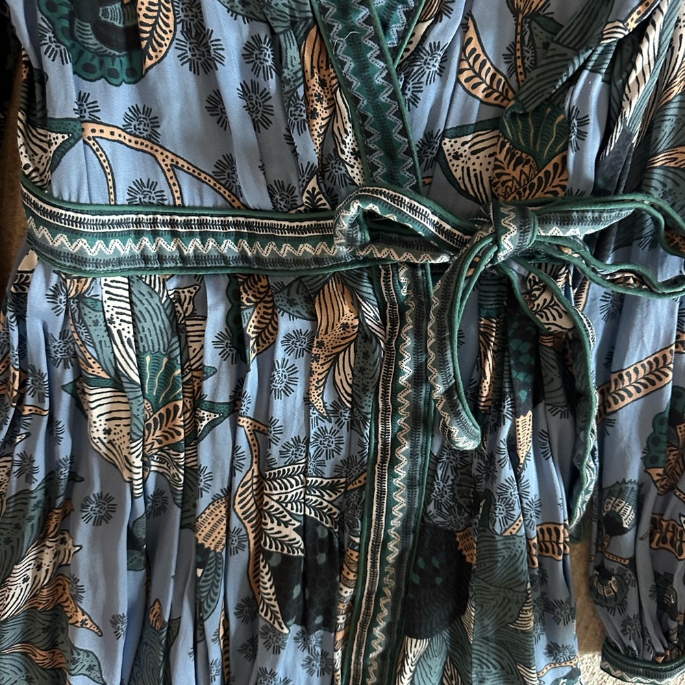 Chic Blue Patterned Mini Wrap Dress - image 4